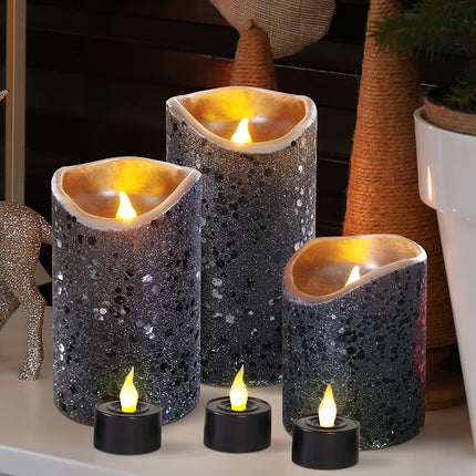LED Flameless Candles with Remote – Battery-Operated Flameless Candles Bulk Set of 8 Fake Candles – Small Flameless Candles & Christmas Centerpieces for Tables, Gold Glittery