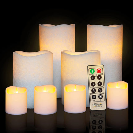 LED Flameless Candles with Remote – Battery-Operated Flameless Candles Bulk Set of 8 Fake Candles – Small Flameless Candles & Christmas Centerpieces for Tables, Gold Glittery